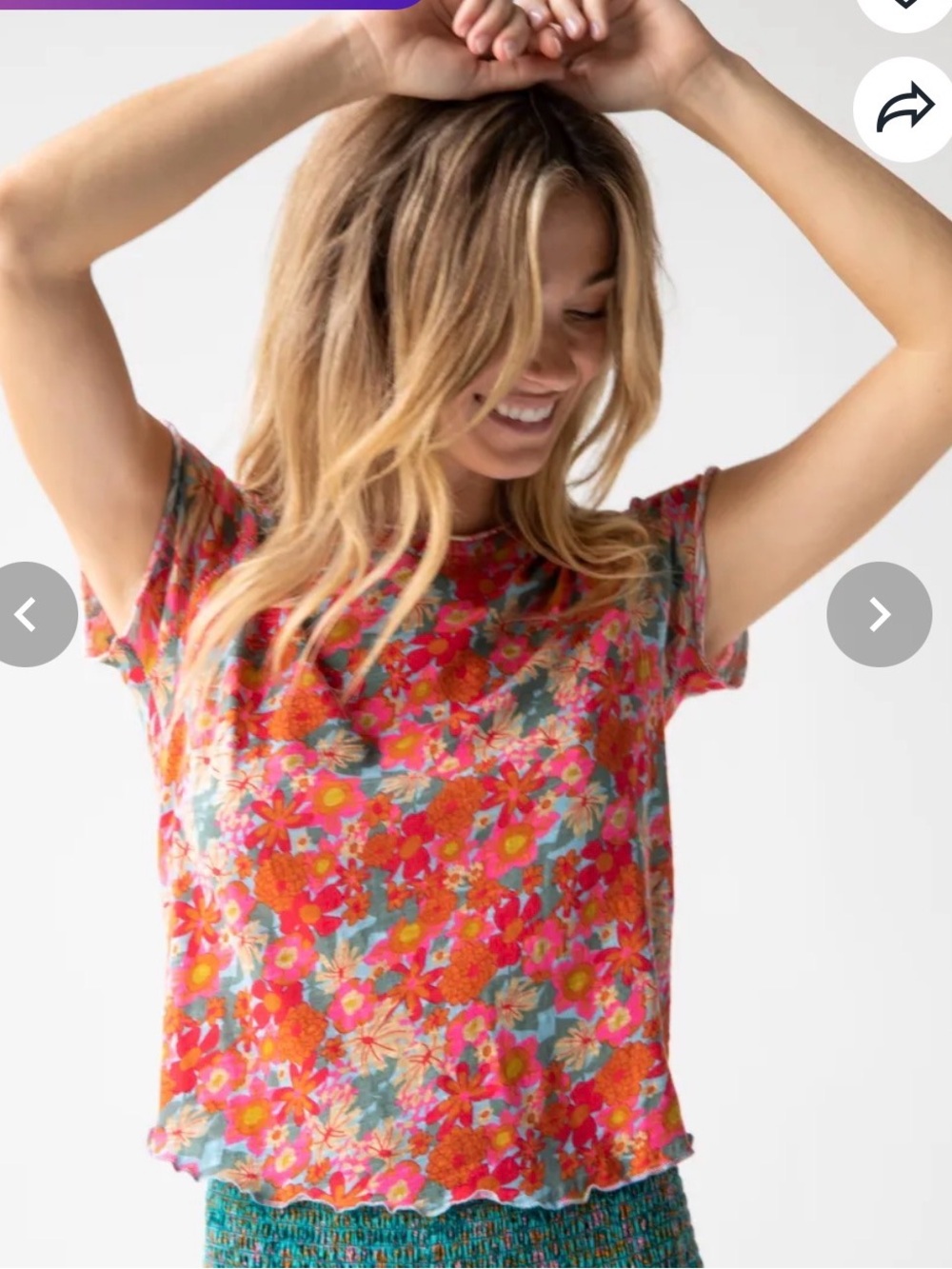 Natural Life Lily Printed Knit Tee Shirt - Pink Red Floral